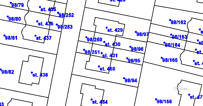 Parcela st. 431 v KÚ Bašť, Katastrální mapa