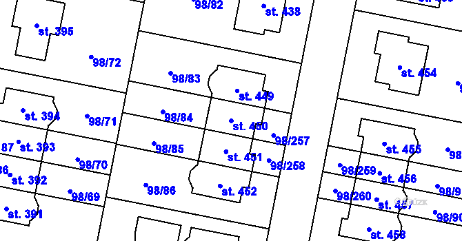 Parcela st. 450 v KÚ Bašť, Katastrální mapa