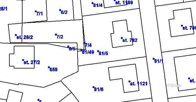 Parcela st. 81/5 v KÚ Bašť, Katastrální mapa