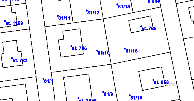 Parcela st. 81/10 v KÚ Bašť, Katastrální mapa