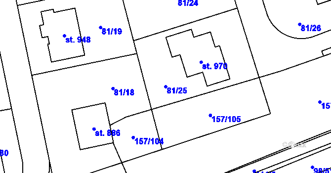 Parcela st. 81/25 v KÚ Bašť, Katastrální mapa