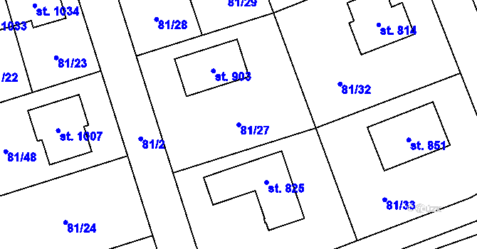 Parcela st. 81/27 v KÚ Bašť, Katastrální mapa