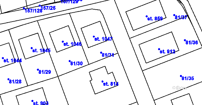 Parcela st. 81/31 v KÚ Bašť, Katastrální mapa