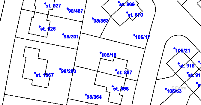 Parcela st. 105/18 v KÚ Bašť, Katastrální mapa