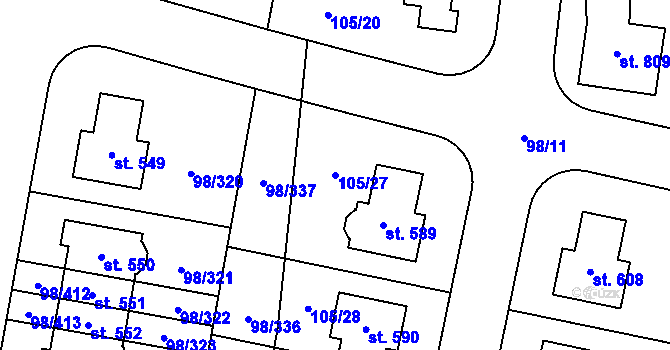 Parcela st. 105/27 v KÚ Bašť, Katastrální mapa