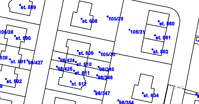 Parcela st. 105/30 v KÚ Bašť, Katastrální mapa