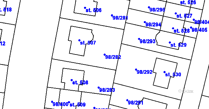 Parcela st. 98/282 v KÚ Bašť, Katastrální mapa