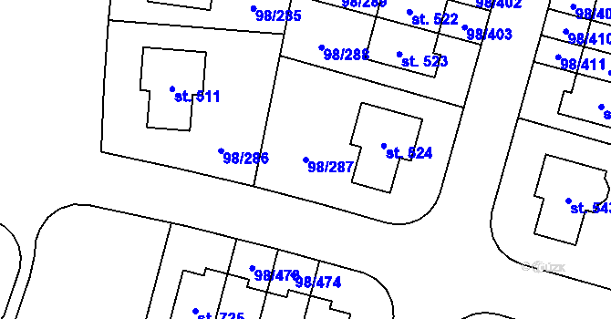 Parcela st. 98/287 v KÚ Bašť, Katastrální mapa
