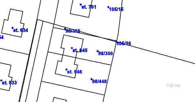 Parcela st. 98/356 v KÚ Bašť, Katastrální mapa