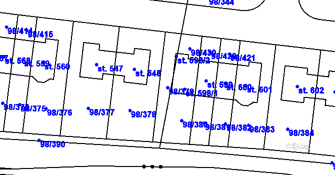 Parcela st. 98/379 v KÚ Bašť, Katastrální mapa