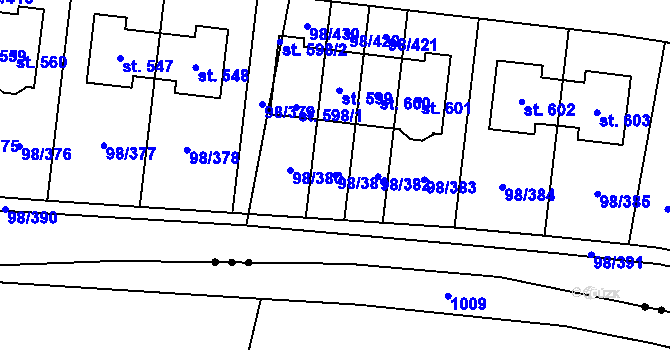 Parcela st. 98/381 v KÚ Bašť, Katastrální mapa