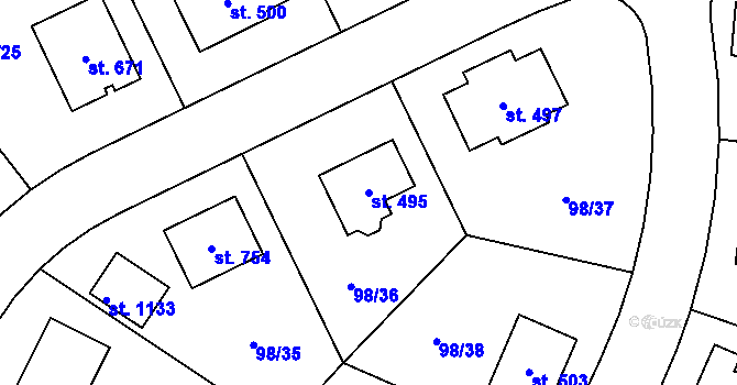 Parcela st. 495 v KÚ Bašť, Katastrální mapa