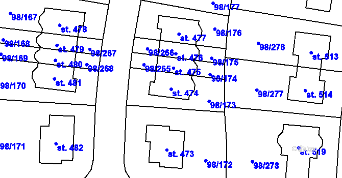 Parcela st. 474 v KÚ Bašť, Katastrální mapa