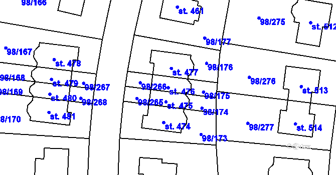 Parcela st. 476 v KÚ Bašť, Katastrální mapa