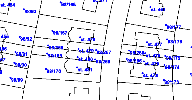 Parcela st. 98/267 v KÚ Bašť, Katastrální mapa