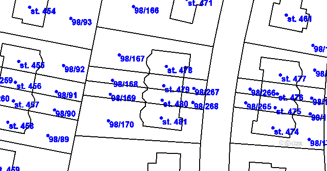 Parcela st. 479 v KÚ Bašť, Katastrální mapa