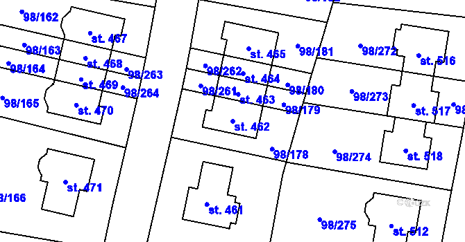 Parcela st. 462 v KÚ Bašť, Katastrální mapa