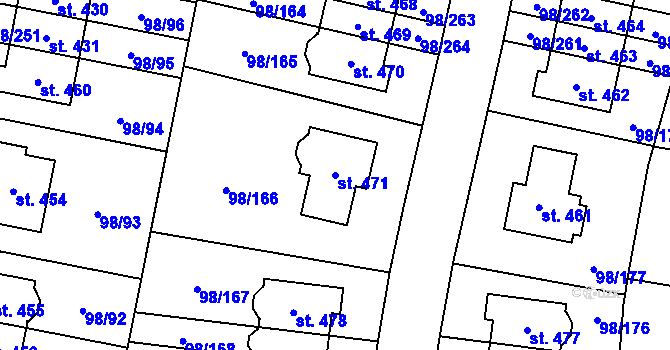 Parcela st. 471 v KÚ Bašť, Katastrální mapa