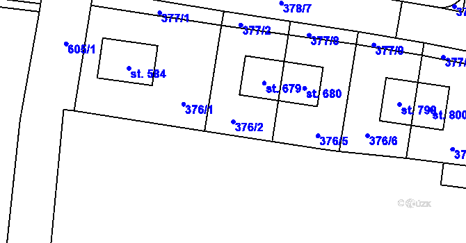 Parcela st. 376/2 v KÚ Bašť, Katastrální mapa