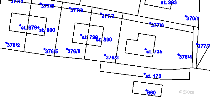 Parcela st. 376/3 v KÚ Bašť, Katastrální mapa