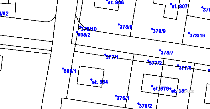 Parcela st. 377/1 v KÚ Bašť, Katastrální mapa