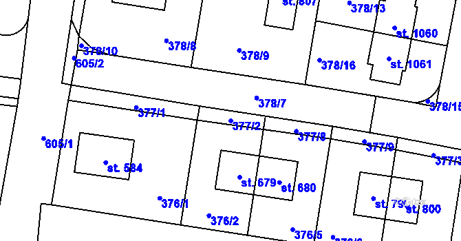 Parcela st. 377/2 v KÚ Bašť, Katastrální mapa