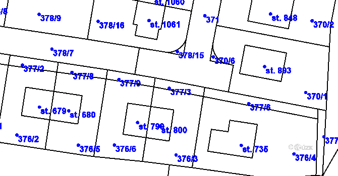 Parcela st. 377/3 v KÚ Bašť, Katastrální mapa