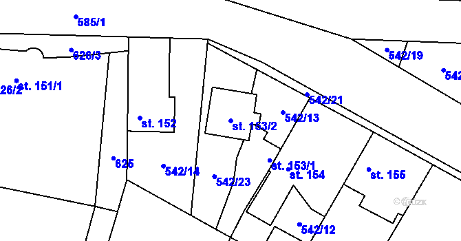 Parcela st. 153/2 v KÚ Bašť, Katastrální mapa