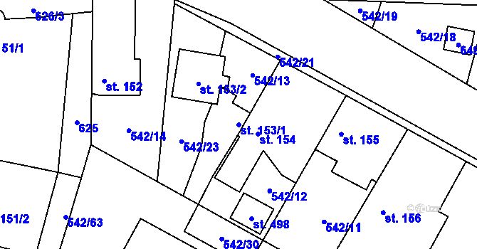 Parcela st. 153/1 v KÚ Bašť, Katastrální mapa