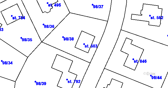 Parcela st. 503 v KÚ Bašť, Katastrální mapa