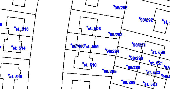 Parcela st. 509 v KÚ Bašť, Katastrální mapa
