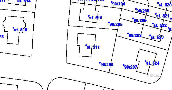 Parcela st. 511 v KÚ Bašť, Katastrální mapa