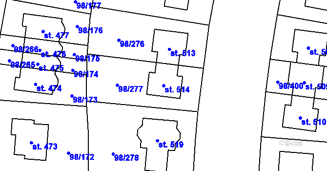 Parcela st. 514 v KÚ Bašť, Katastrální mapa