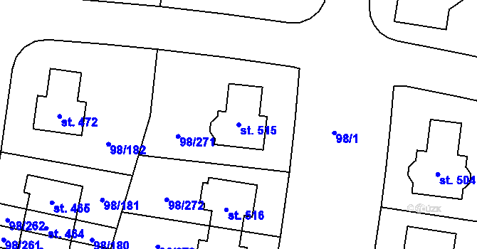 Parcela st. 515 v KÚ Bašť, Katastrální mapa