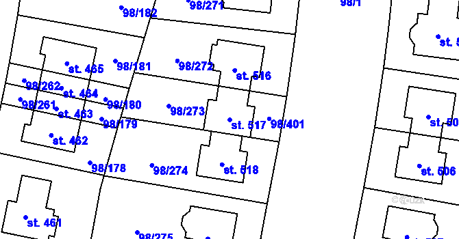 Parcela st. 517 v KÚ Bašť, Katastrální mapa