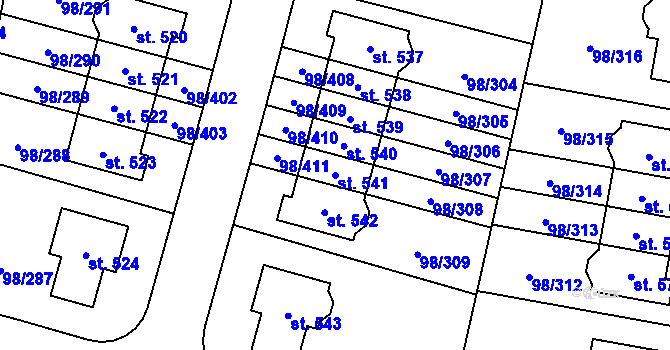 Parcela st. 541 v KÚ Bašť, Katastrální mapa
