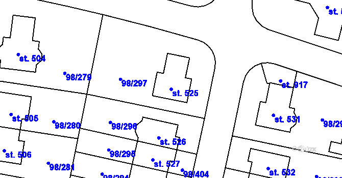 Parcela st. 525 v KÚ Bašť, Katastrální mapa