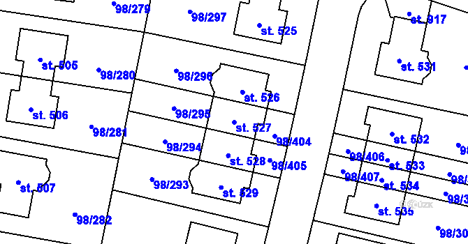 Parcela st. 527 v KÚ Bašť, Katastrální mapa