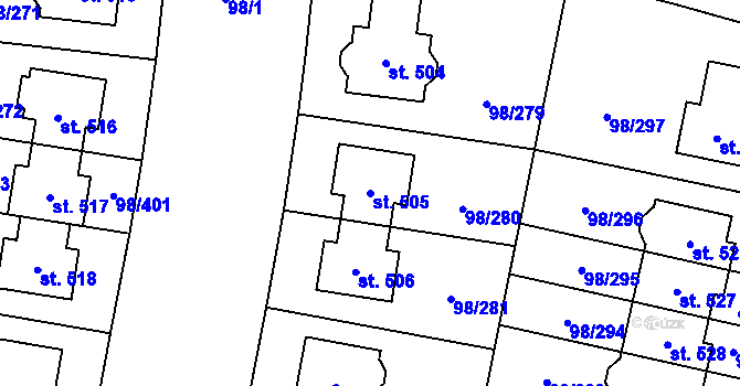 Parcela st. 505 v KÚ Bašť, Katastrální mapa