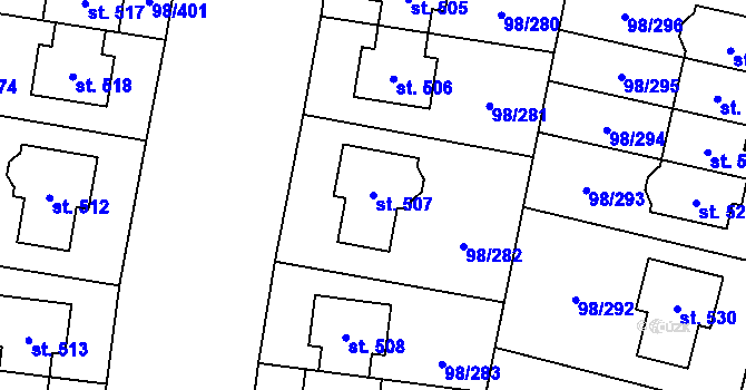 Parcela st. 507 v KÚ Bašť, Katastrální mapa