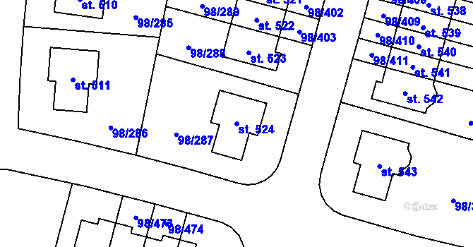 Parcela st. 524 v KÚ Bašť, Katastrální mapa