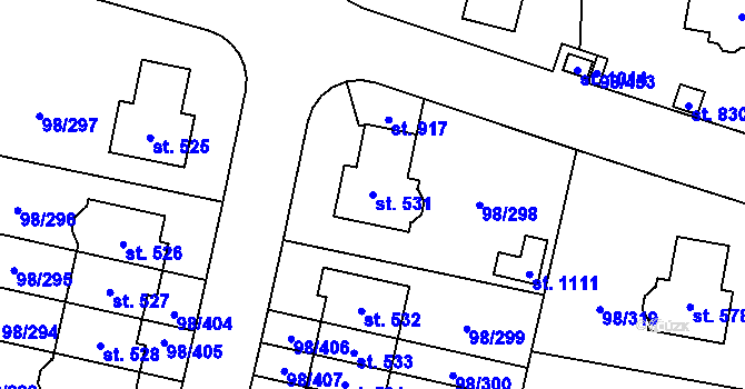 Parcela st. 531 v KÚ Bašť, Katastrální mapa