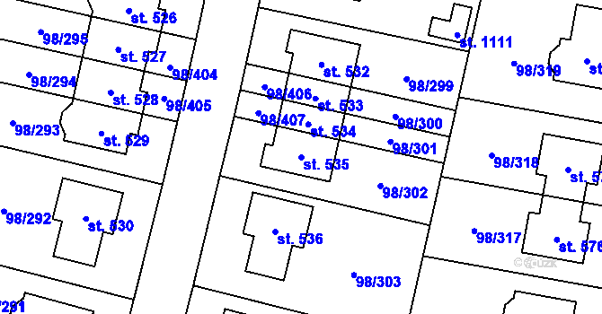 Parcela st. 535 v KÚ Bašť, Katastrální mapa