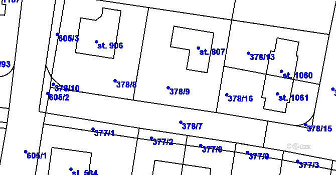 Parcela st. 378/9 v KÚ Bašť, Katastrální mapa