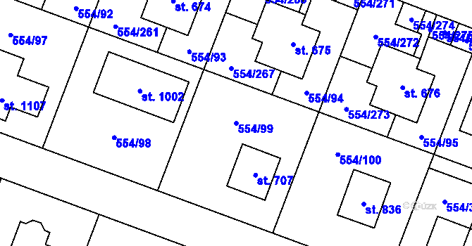 Parcela st. 554/99 v KÚ Bašť, Katastrální mapa