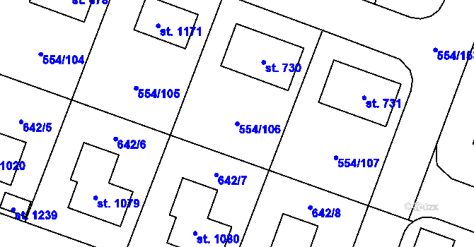 Parcela st. 554/106 v KÚ Bašť, Katastrální mapa