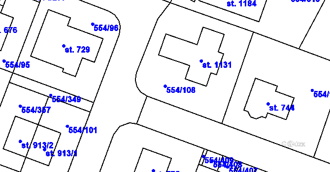Parcela st. 554/108 v KÚ Bašť, Katastrální mapa