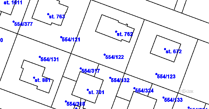 Parcela st. 554/122 v KÚ Bašť, Katastrální mapa