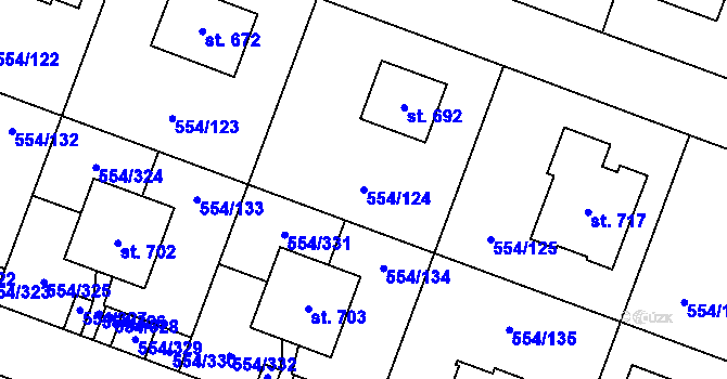 Parcela st. 554/124 v KÚ Bašť, Katastrální mapa