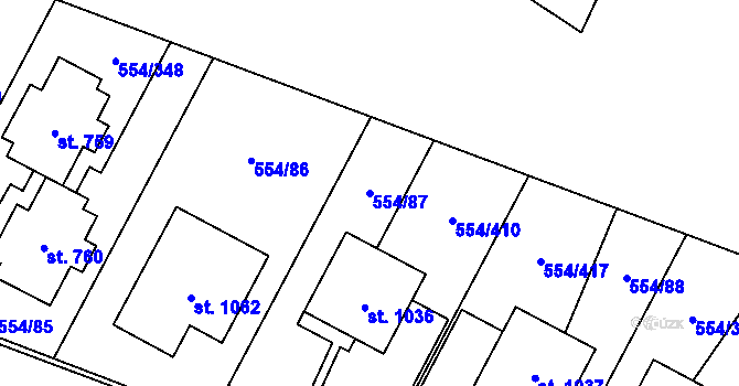 Parcela st. 554/87 v KÚ Bašť, Katastrální mapa
